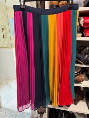JCrew rainbow sunburst Pleated Midi Skirt